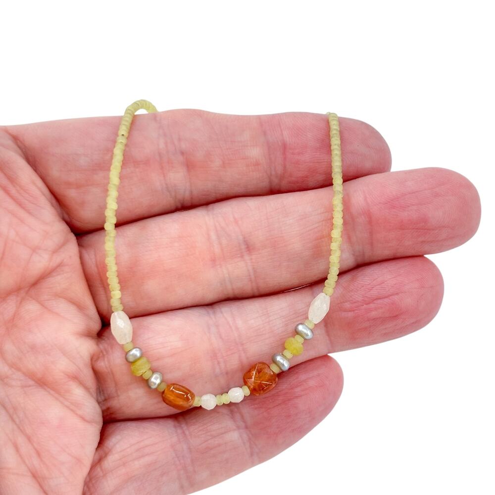 Vintage Sterling Silver 925 UV Glass & Gemstone Necklace 15.5–17.5”
